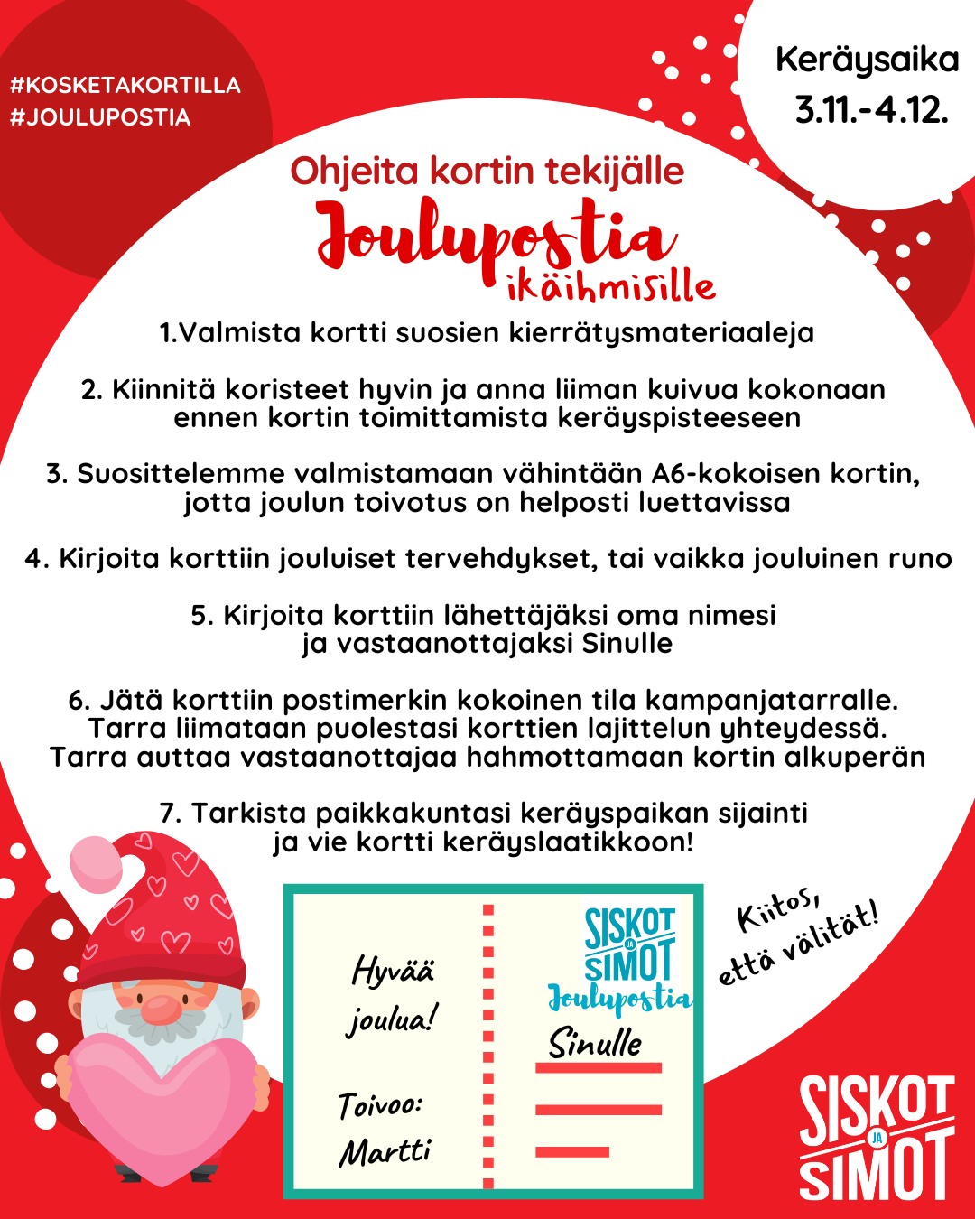 Ohjeita kortin tekemiseen kampanjaan osallistuville